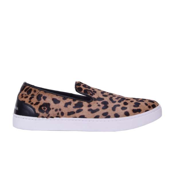 Fur Slip-On Sneaker LONDON with Leopard Print and Logo by DOLCE & GABBANA Black Label