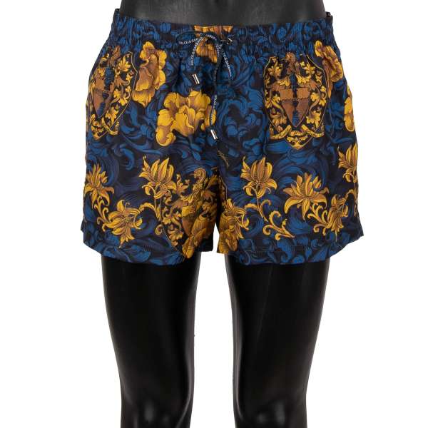 Floral Baroque printed Swim shorts with pockets, built-in-brief and logo by DOLCE & GABBANA Beachwear