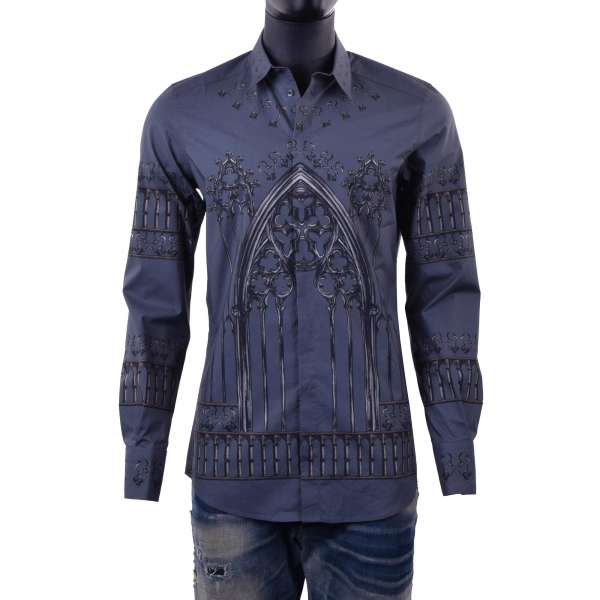 Gothic and keys printed shirt with short collar and cuffs by DOLCE & GABBANA Black Label - GOLD Line