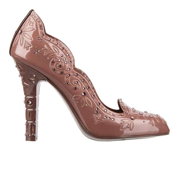  Cinderella Pumps made of PVC embellished with rhinestones in rosa antico / brown by DOLCE & GABBANA 