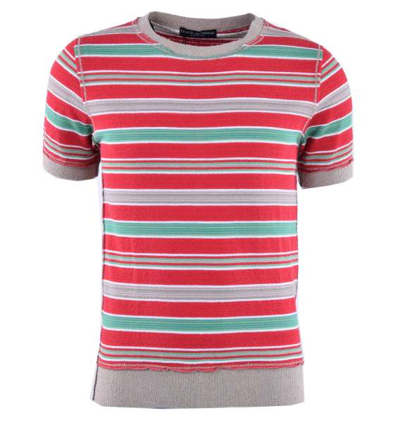 Knitted Cotton T-Shirt with multicolored stripes by DOLCE & GABBANA