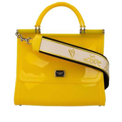 PVC Tote Shoulder Bag SICILY with Embroidered Strap and Logo Yellow