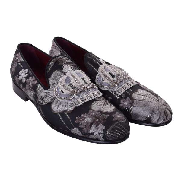 Floral lurex brocade loafers MILANO with embroidered beaded crown by DOLCE & GABBANA Black Label