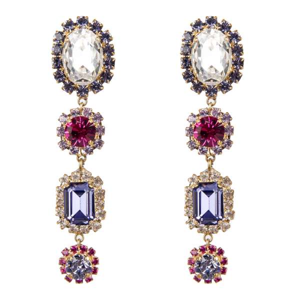 Clip Ohrringe mit Kristallen in Lila, Pink, Weiß und Gold von DOLCE & GABBANA 