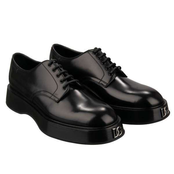 Leder Schuhe MICHELANGELO mit DG Metall Logo vorne in Schwarz  von DOLCE & GABBANA