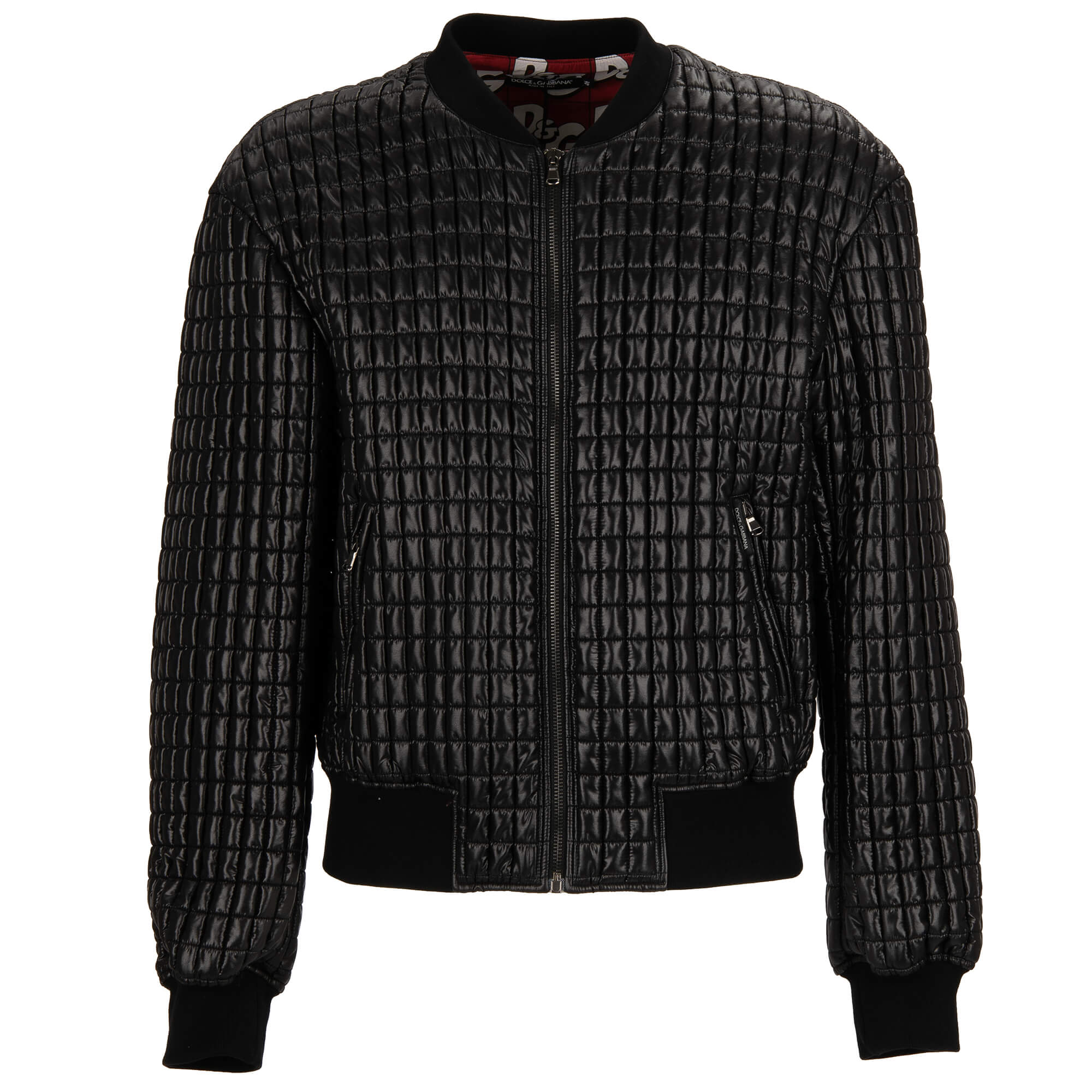 Dolce Gabbana Quilted Nylon Bomber Jacket with Zip Pockets Black