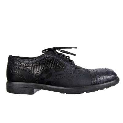 Kaiman Eidechse Leder Derby Schuhe MILANO Schwarz Blau 43 US 10