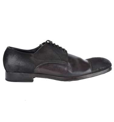 Fur and Leather Derby Shoes Brown