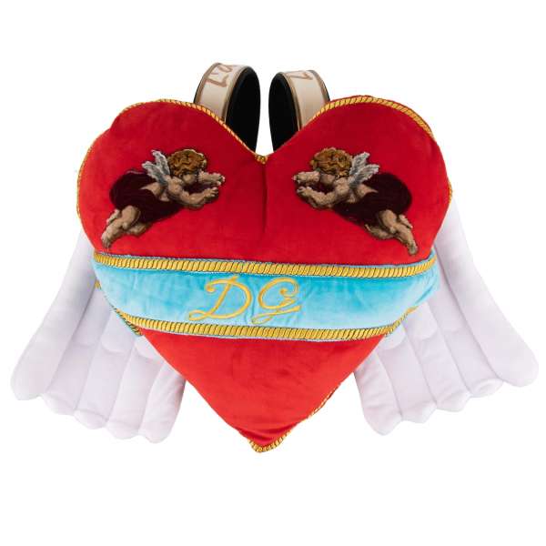 Absolute Rarität: Herz - Engel Rucksack aus Samt mit Flügel, bestickten Engel und DG Logo von DOLCE & GABBANA