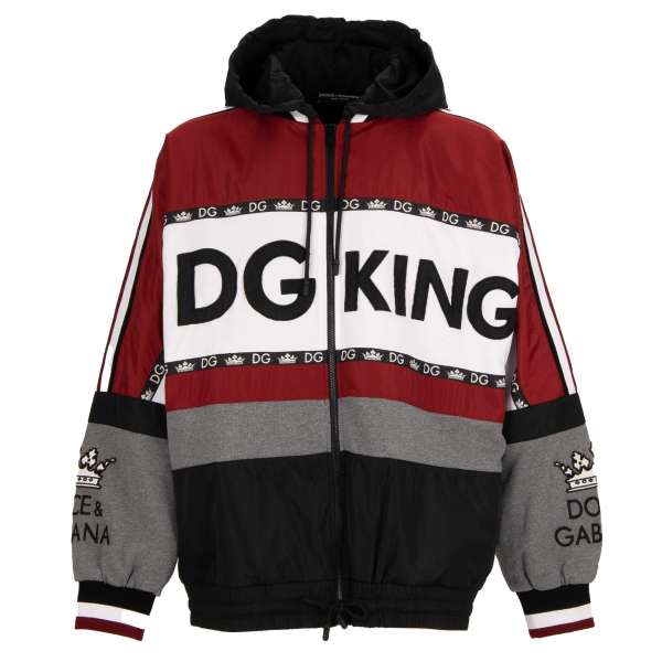Oversize Patchwork Jacke DG KING mit Kapuze, Logo und Krone Applikationen und Taschen von DOLCE & GABBANA
