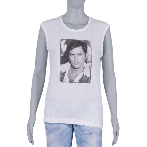 T-Shirt aus leichte Baumwolle mit Alain Delon Print in Weiß und Schwarz von DOLCE & GABBANA Black Label