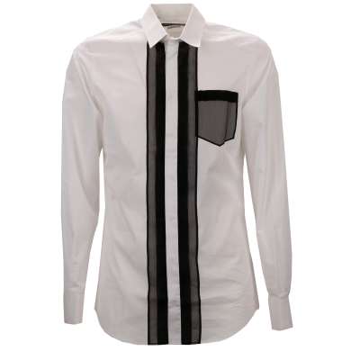 Cotton Silk Pocket Shirt GOLD Black White 39 15.5 S