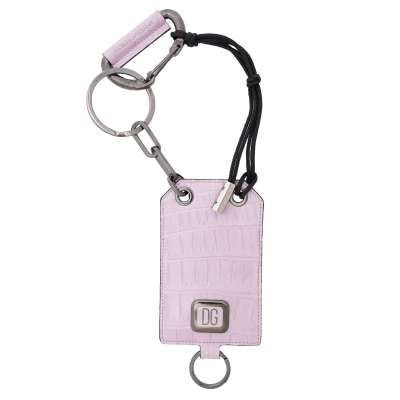 DG Logo Chain Crocodile Leather Etui Card Bag Pink Silver