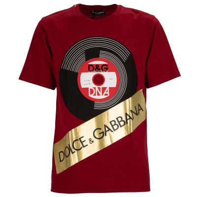 Cotton T-Shirt D&G Soundtrack Plate Logo Red Gold