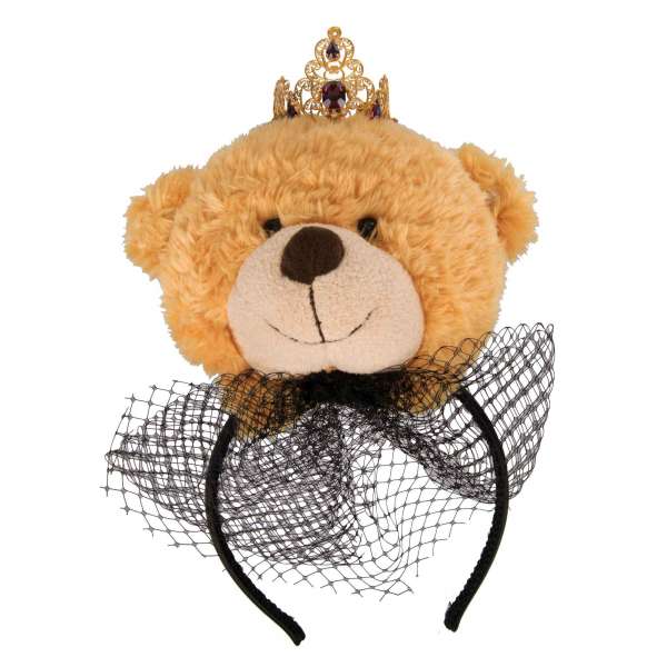 Bear Toy Hairband with crystal filigree crown and lace bow in Gold and Brown by DOLCE & GABBANA