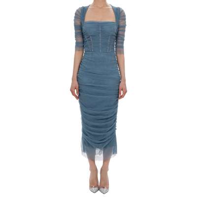 Runway Korsage Tüll Stretch Bleistift Kleid Blau IT 44 DE 38 M Runway Korsage Tüll Stretch Bleistift Kleid Blau IT 44 DE 38 M