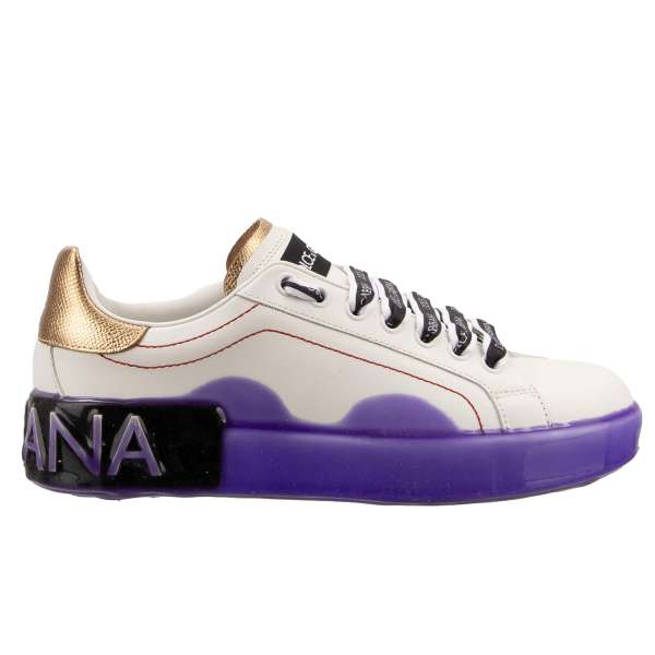 Lace Sneaker PORTOFINO with DG logo in white, purple and gold by DOLCE & GABBANA