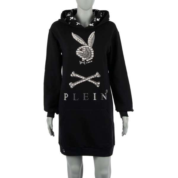 Jogging Day Dress / Dress with Hoody with a large crystals Bunny Plein Logo at the front and crystals PLAYBOY X PLEIN lettering at the back by PHILIPP PLEIN X PLAYBOY