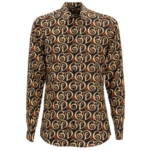 Baumwolle Hemd mit DG Logo Print in schwarz und beige von DOLCE & GABBANA - GOLD Line