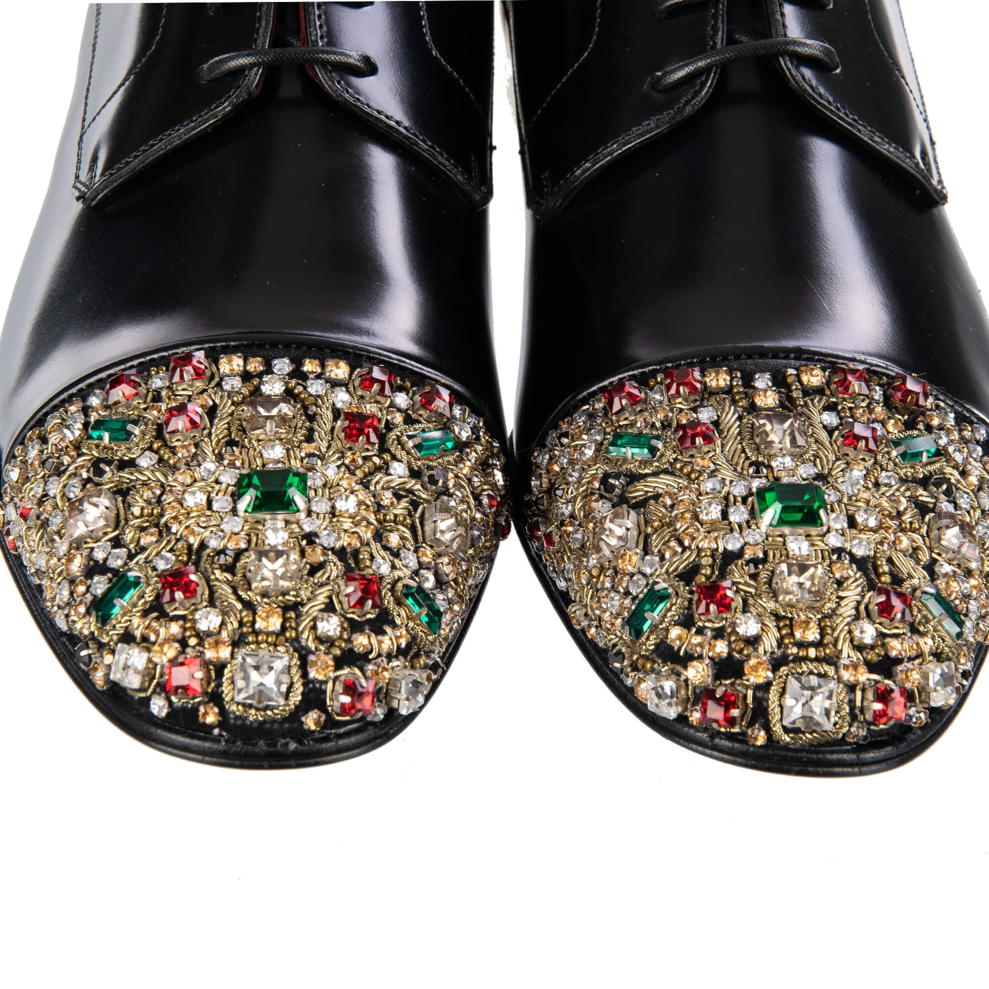 Crystals Embellished Metal Derby Shoes POSITANO Black