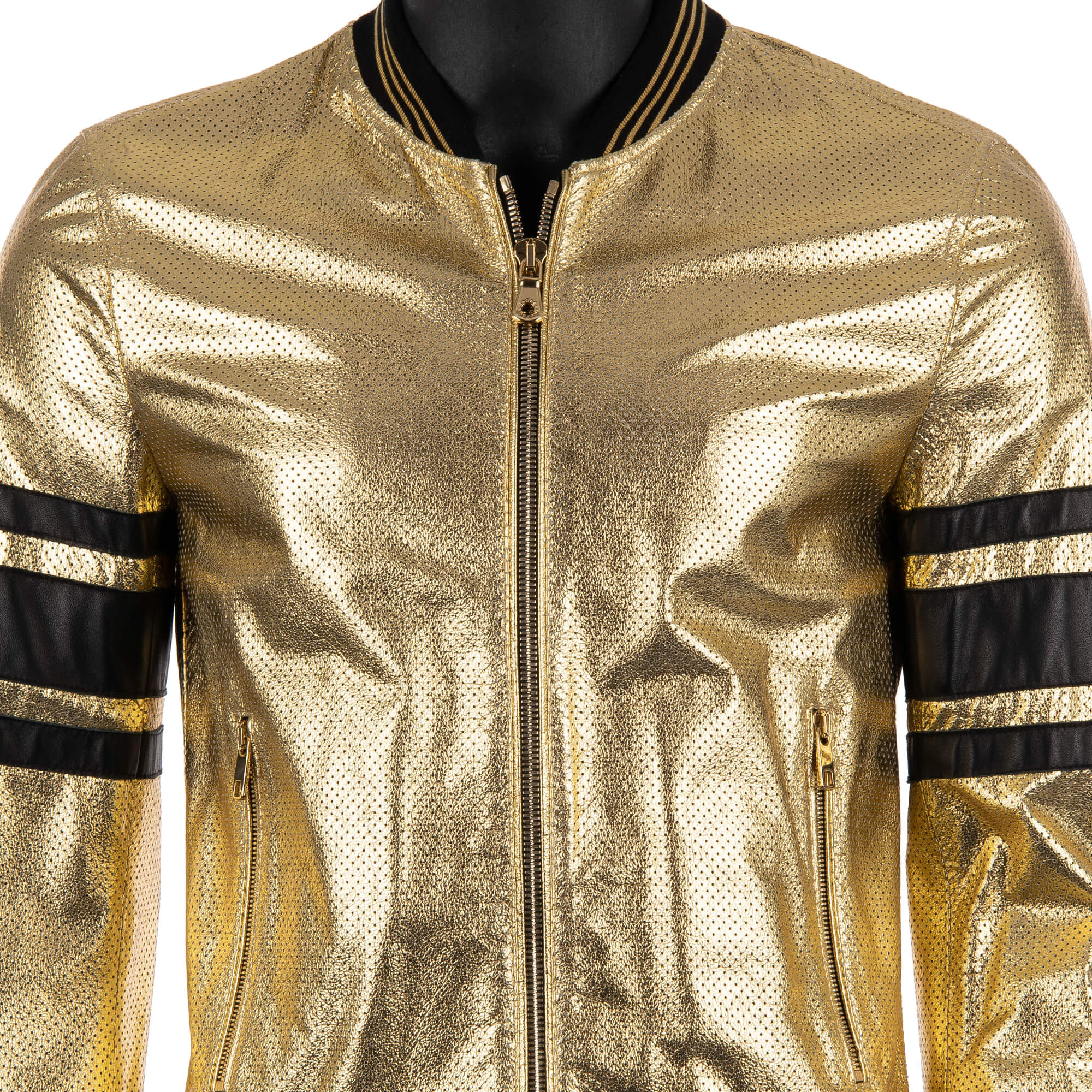 Perforated Leather Jacket Gold Black