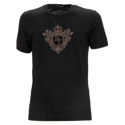 DG Logo Baroque Pearl Crown Cotton T-Shirt Black 46 S