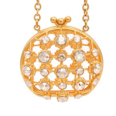 Crystal Cage Clutch Bag Chain Necklace Gold
