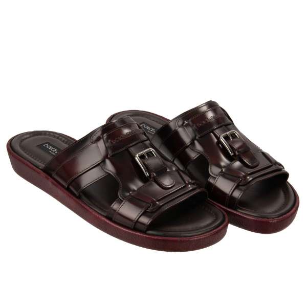 Glattleder Slide Sandalen MEDITERRANEO aus mit Logo Textur und Schnalle von DOLCE & GABBANA