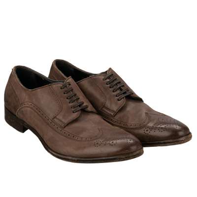 NAPOLI Vintage Design Leather Derby Shoes Brown 40 UK 6 US 7
