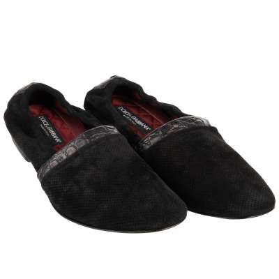 Kaiman Wildleder Loafer Mokassins Schuhe OTELLO Schwarz 44 UK 10 US 11