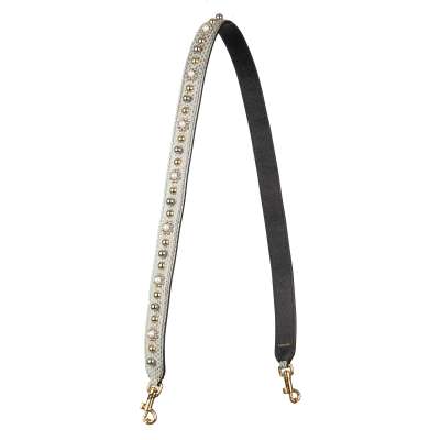 Studded Pearl Snake Leather Bag Strap Handle Gray Gold-Copy