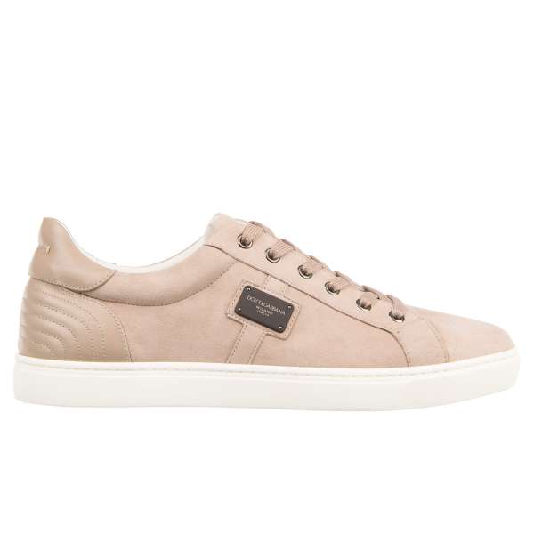 Low-Top Suede Leather Sneaker LONDON with DG logo plate in beige and white by DOLCE & GABBANA