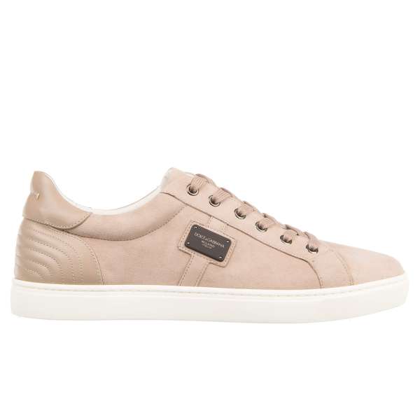 Wildleder Low-Top Sneaker LONDON mit DG Logo in beige und weiß von DOLCE & GABBANA