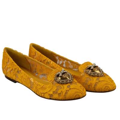 Taormina Lace Heart Pearl Brooch Ballet Flats Loafer DEVOTION Yellow 39