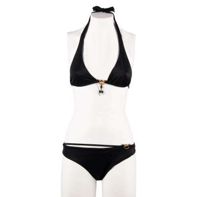 Embellished Triangle Bikini with Logo Black