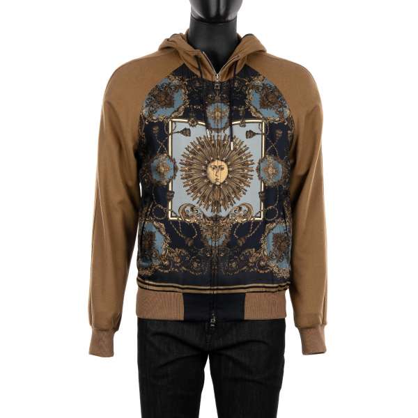 Hooded Jacket made of cashmere and silk with royal print and silk lining by DOLCE & GABBANA