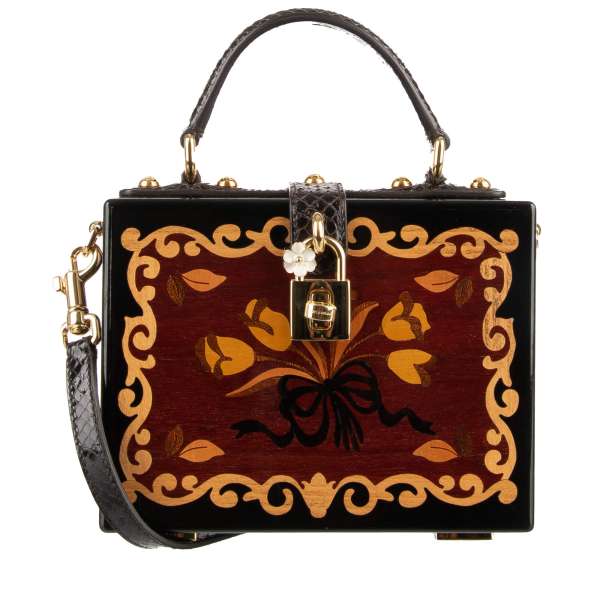 Unique handmade. lacquered and painted Wooden clutch / shoulder bag / handbag DOLCE BOX with decorative padlock and snaskin details by DOLCE & GABBANA