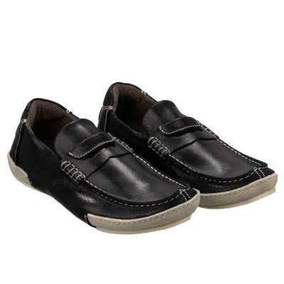 DG Logo Leather Moccasin Loafer Shoes Black White