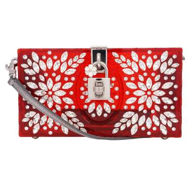 Plexiglass Clutch Tasche DOLCE BOX Cinderella mit Kristallen Rot Silber