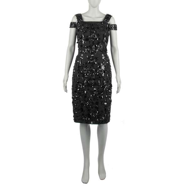 Kleid aus Brokat mit bestickten Kristallen, Pailletten und Perlen in Schwarz von DOLCE & GABBANA
