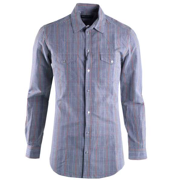 Cotton and Linen Shirt SICILIA  with check print and pockets by DOLCE & GABBANA