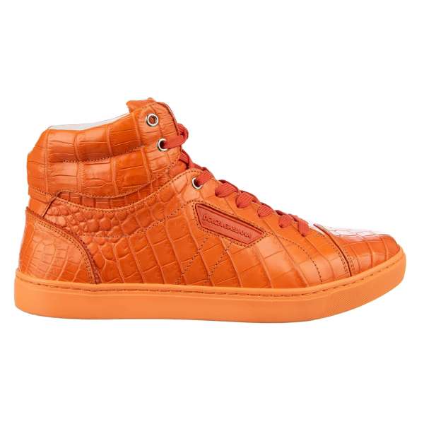 Crocodile Leather High-Top Sneaker LONDON with logo plaque by DOLCE & GABBANA