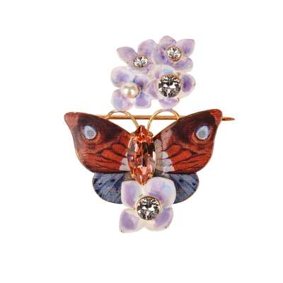 Hydrangea Flower Butterfly Pearl Crystal Brooch Clip Gold Purple