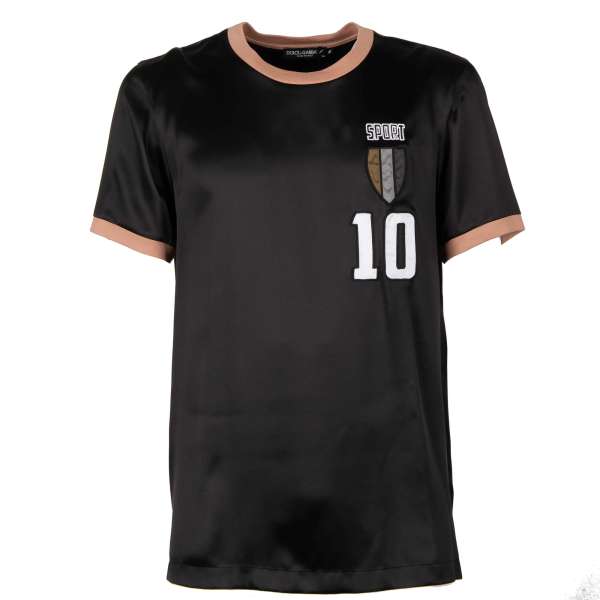 Silk T-Shirt with "Sport 10" embroidery on both sides by DOLCE & GABBANA