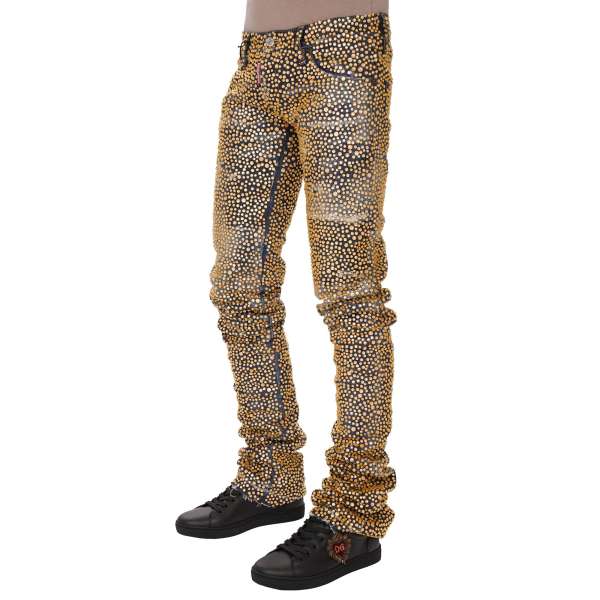 Super long shrinked style slim fit 5-pockets Jeans with crystals in blue by DSQUARED2
