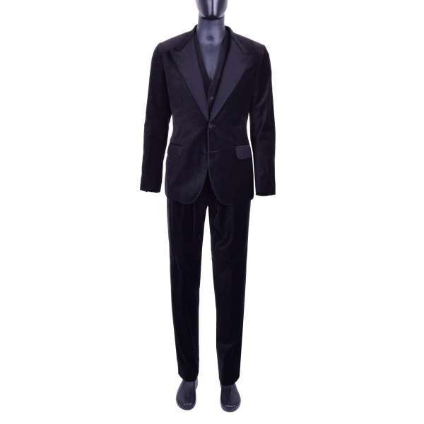3-Teile Anzug aus mattem Samt mit Kontrast Revers von DOLCE & GABBANA Black Label