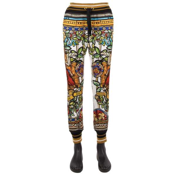 Jogging Pants / Track Pants with Napoleon, heraldry, bees and logo print and zipped pockets by DOLCE & GABBANA