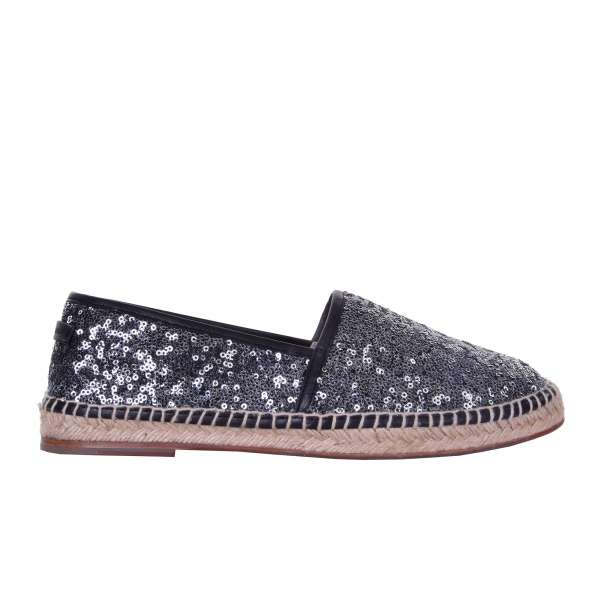 Sequins embroidered canvas Espadrilles TREMITI with leather details and logo by DOLCE & GABBANA Black Label