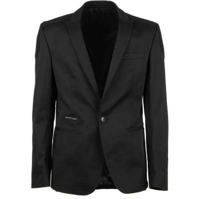 Cotton Blazer BELGIUM with Ripped Details and Logo Black 50 M-L
