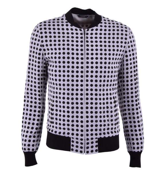 Polka Dot Bomber Jacke aus Viskose mit einfarbigen Säumen von DOLCE & GABBANA